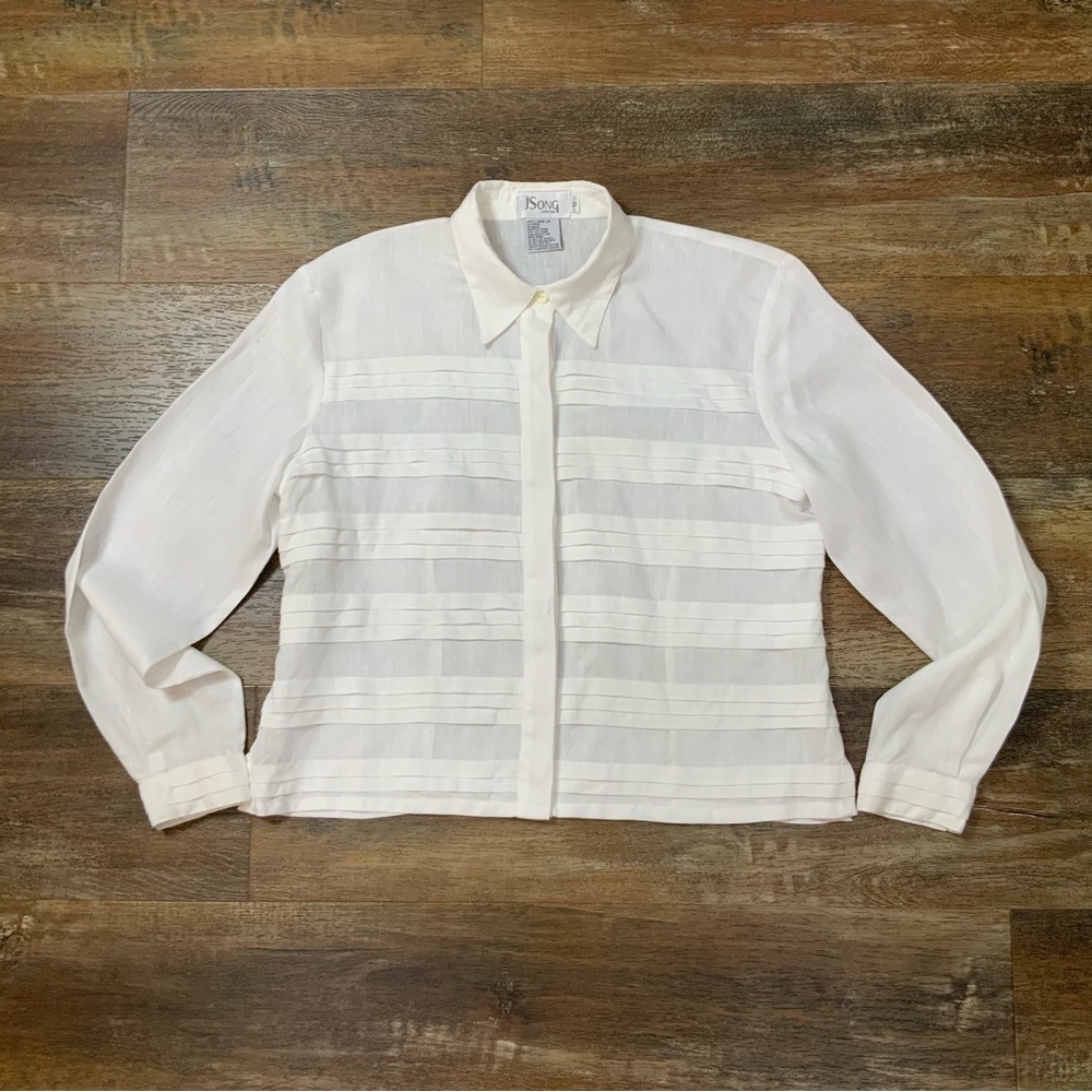 JSONG COLLECTION PLEATED LINEN LONG SLEEVE BUTTON SHIRT SIZE 12